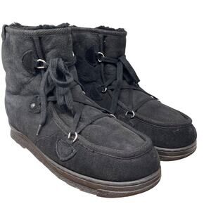 EMU Boots Mens 12 Black Suede Australian Sheepskin Lined Wallabee Style Juc Lo